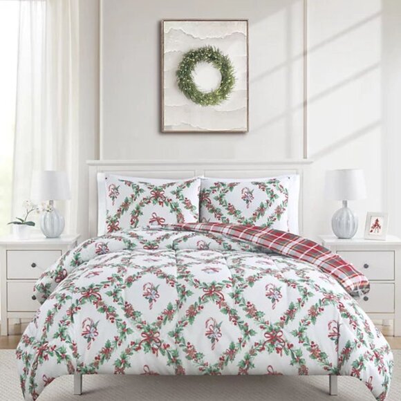 Enchante Wreath With Bow Reversible 3-Pc. Comforter Sets NIP - Picture 1 of 8